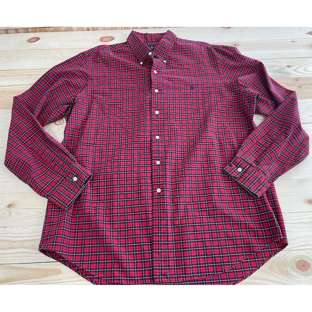 Ralph Lauren Mens Sz XL LS Button Down Shirt Plaid Red Navy SI24